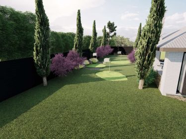 Putting greens in a landscaped yard